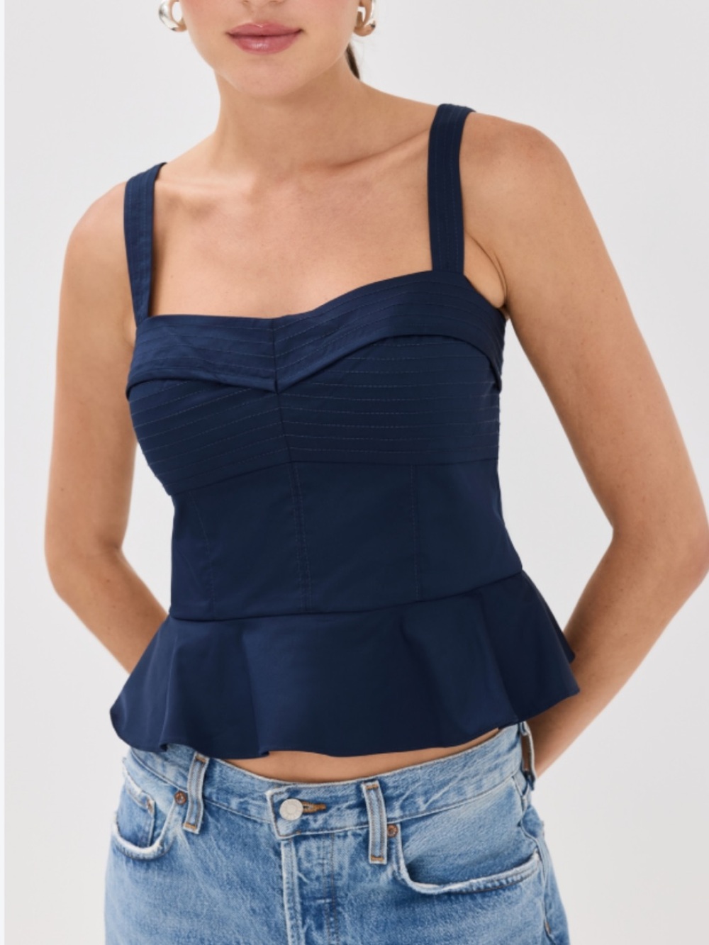 Veronica Beard Navy Fitted Peplum Tank